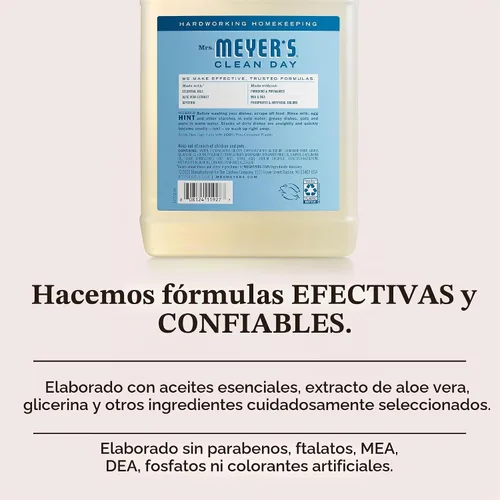 Vista 4 de MRS. MEYER'S CLEAN DAY - Repuesto de jabón líquido para platos, agua de lluvia, 48 onzas líquidas