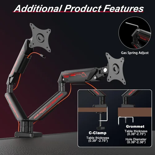 Vista 5 de Fydeamer Brazo de monitor dual para pantallas de 17 a 35 pulgadas de hasta 24.2 libras, soporte ergonómico de monitor de resorte de gas con ajuste