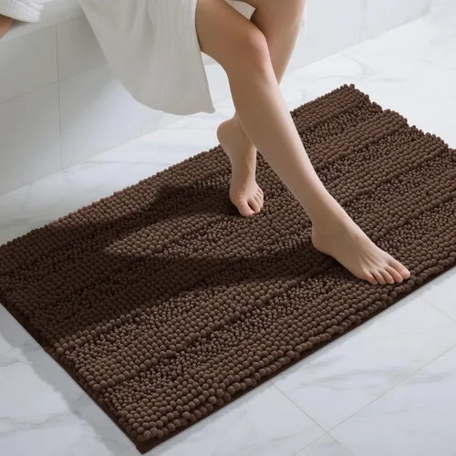 Vista 63 de Yimobra Tapetes de baño lavables, de chenilla súper suave y absorbente, para suelo y alfombra, de secado rápido, antideslizante, para bañera y Beige