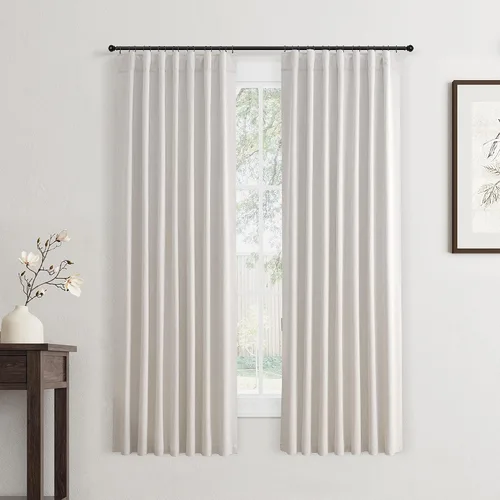 Vista 39 de Jowels Cortinas opacas de lino natural de 96 pulgadas de largo, 2 paneles