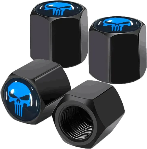 Vista 13 de Ajxn Paquete de 4 tapas de válvula de neumático con calavera para rueda de coche, cubiertas herméticas a prueba de polvo, tapas universales