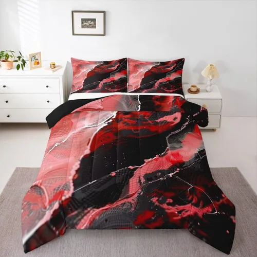 Vista 31 de Feelyou Juego de edredón abstracto para todas las estaciones, juego de ropa de cama negro y azul con 1 funda de almohada con estampado de mármol