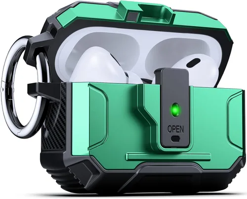 Vista 46 de DASFOND - Funda de armadura para AirPods de 2ª y 1ª generación, carcasa de cuerpo completo de grado militar a prueba de golpes, soporte de carga