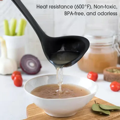 Vista 7 de Juego de 2 cucharones de silicona de 12 pulgadas, cucharas de sopa de mango largo sin costuras y antiadherentes, resistentes al calor, cucharones