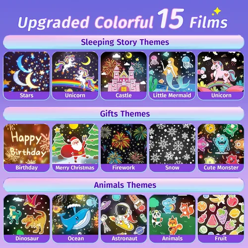 Vista 3 de 【PAQUETE DE REGALO】Regalos de unicornio para niñas, luz nocturna con 15 películas + 10 músicas con sonidos relajantes, máquina de proyección