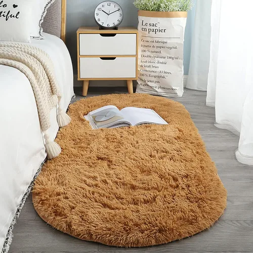 Vista 13 de ZZenSmot Alfombra ovalada y esponjosa, alfombra de noche de felpa suave, color liso, para dormitorio, sala de estar, color rosa, 63 x 24 pulgadas