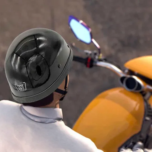 Vista 2 de German Style Open Face Road Riding Beanie Helmet DOT Approved Low Profile Chopper Motorcycle Half Helmet - Small and Light Summer Cool Skull Cap for