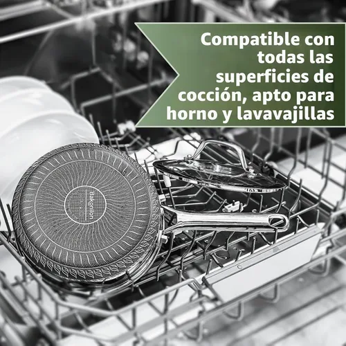 Vista 7 de Cacerola híbrida antiadherente de 1.5 cuartos de galón con tapa, olla de panal de acero inoxidable con dos boquillas de vertido, compatible