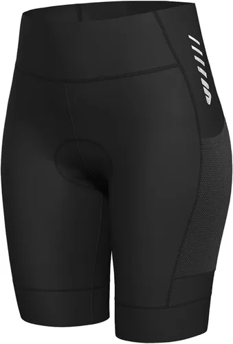 Vista 8 de Lo.gas Pantalones cortos de ciclismo para mujer, con relleno, almohadilla de gel 3D, pantalones cortos de ciclismo de cintura alta ergonómicos