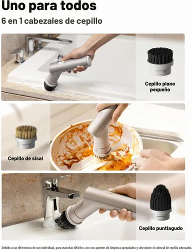 Vista 2 de HOTO - Depurador eléctrico de mano con mango corto, 9 cabezales de cepillo IPX7 Waterproof Cordless Scrubber Brush, Bathroom Cleaning Brush, Max