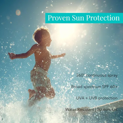 Vista 4 de SolRX SPORT KID's SPRAY SPF 60+ Protector solar, para rostro y cuerpo respetuosos con los arrecifes Boquilla multiángulo de 360 grados, diseñada