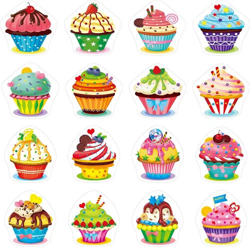Vista 2 de 600 piezas de pegatinas de decoración de fiesta de cupcakes para maestros, recompensas, estímulo y motivación, paquete mega de 16 diseños con línea