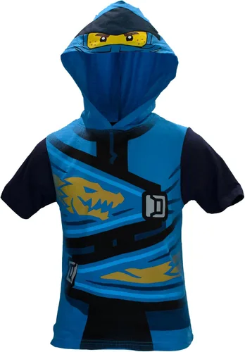 Vista 2 de LEGO Ninjago - Conjunto corto de disfraz de Ninjago Lloyd y Kai para niños pantalones cortos verdes y rojos y camiseta a juego con capucha Verde