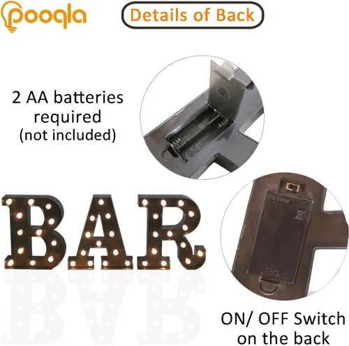 Vista 3 de BAR - Letrero LED iluminado con palabras de marquesina - Letrero de barra de pub preiluminado - Funciona con pilas (23.03 x 8.66 pulgadas) (negro)
