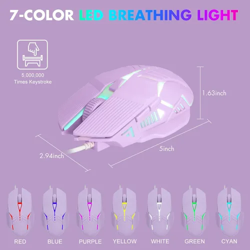 Vista 5 de CHONCNHOW - Teclado y mouse para juegos con retroiluminación blanca, teclado LED y micrófono de 87 teclas con cable de 3600 DPI con cable de 19