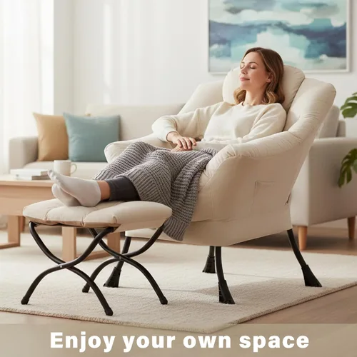 Vista 2 de Silla perezosa con otomana, silla de descanso moderna y grande con reposabrazos y bolsillo lateral, sillón tapizado de ocio con silla de lectura