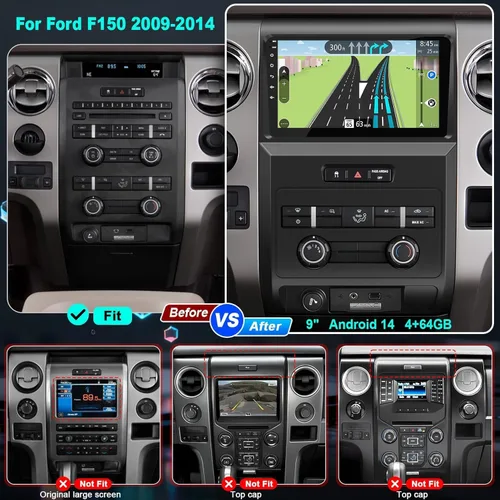 Vista 2 de Para Ford F150 2009-2014 4G+64G Radio de coche de 8 núcleos, pantalla táctil IPS de 9 pulgadas estéreo para coche con Carplay inalámbrico/Android