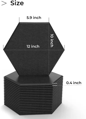 Vista 8 de Paquete de 18 paneles acústicos autoadhesivos hexagonales negros de 12 x 10 x 0.4 pulgadas, paneles de pared insonorizados de alta densidad que