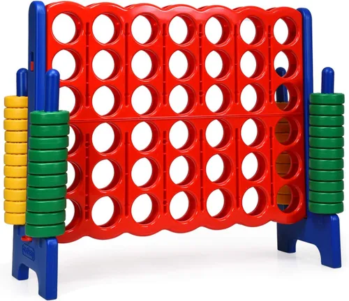 Vista 15 de COSTWAY Juego Gigante Jumbo 4 en Raya, Conecta 4 para Niños y Adultos, 3.5 Pies de Alto para Interiores y Exteriores con 42 Anillos Jumbo