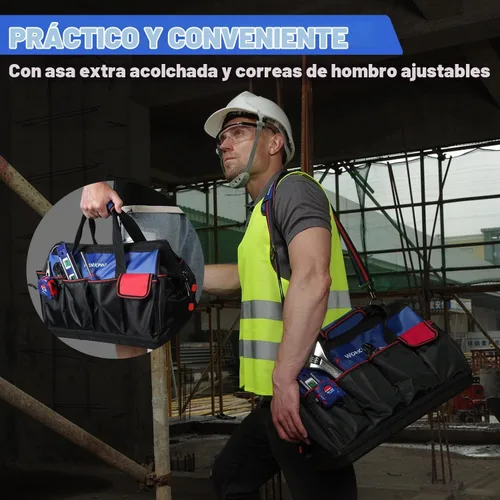 Vista 6 de [Usado] WORKPRO Bolsa de herramientas, bolsa de herramientas de 18 pulgadas con base moldeada impermeable, bolsa organizadora de herramientas
