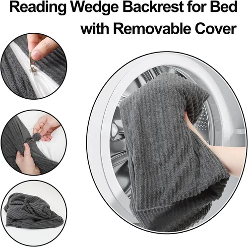 Vista 6 de Almohada de Cabecera Individual, Cojín Triangular en Forma de Cuña con Rodillo para el Cuello, Almohada de Apoyo para la Espalda con Funda Extraíble