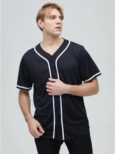 Vista 3 de Yuji Itadori Camiseta de béisbol para hombre, manga corta, cuello en V, botones, ropa deportiva, tallas S-4XL