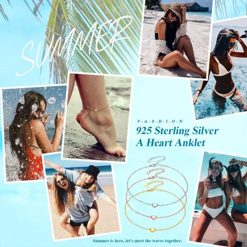 Vista 13 de Silvora Tobillera de plata de ley 925 para mujeres y hombres, tobilleras de corazón de eslabones cubanos para mujer, tobillera de playa con caja