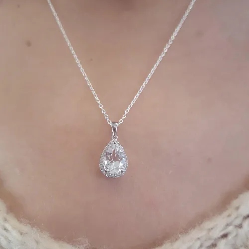 Vista 17 de Dazzlingrock Collection Colgante de lágrima de diamante de corte de pera de 18K 10X7 MM creado en laboratorio y diamante de corte redondo, oro blanco
