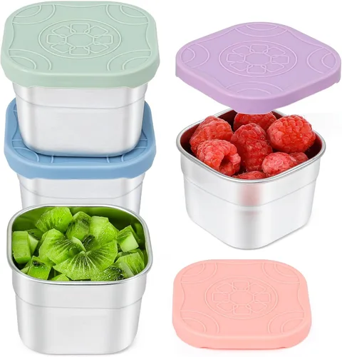 Vista 11 de Caperci Paquete de 3 Recipientes de Acero Inoxidable para Aperitivos con Tapas de Silicona - Recipientes Pequeños para Alimentos de 8 onzas a Prueba