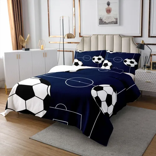 Vista 3 de Castle Fairy Football Bedspread Twin Size Bedding for Kids Teens Bedroom Kids Soccer Sports Theme Decor Coverlet Set Dark Blue Ball Gaming Quilt Set
