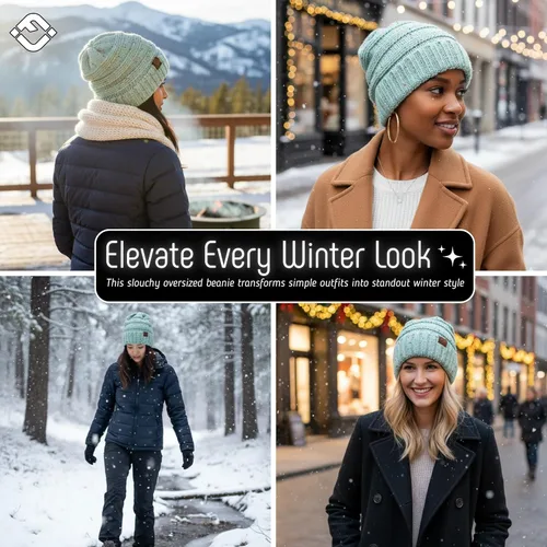 Vista 309 de Funky Junque Gorro de moda de punto trenzado de talla extragrande, grueso, abrigado, suave y holgado