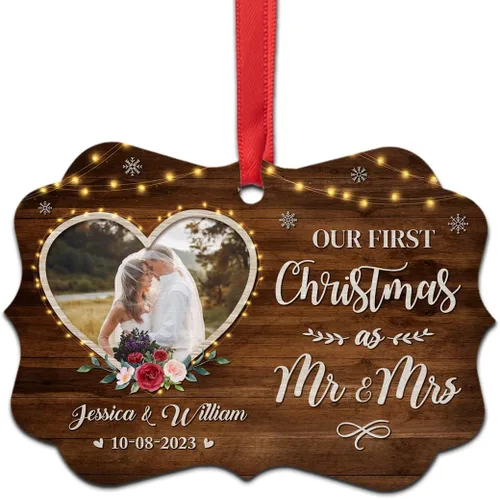 Vista 14 de Adorno personalizado de primera Navidad juntos para parejas, adornos acrílicos navideños, regalos de recuerdo para parejas, novio, novia