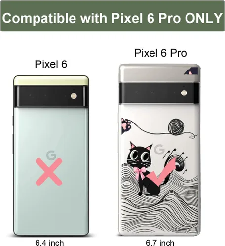 Vista 9 de Unov Funda para Pixel 6 Pro, funda transparente con diseño en relieve, gato Gato negro