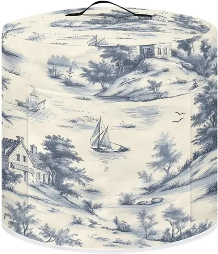 Vista 26 de Suobstales Cubierta para aparato con estampado de estrellas de mar de playa, cubierta antipolvo, funda portátil para olla a presión con bolsillo