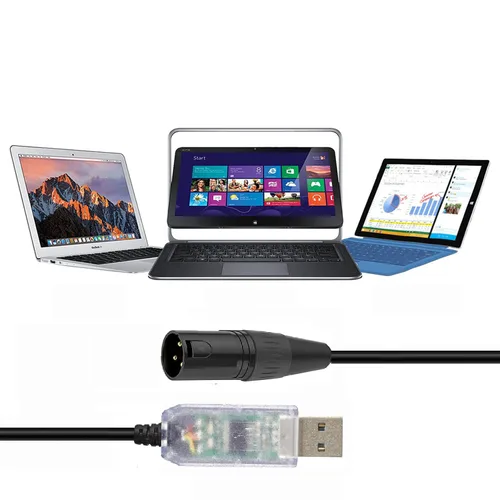 Vista 2 de Cable adaptador USB a DMX RS485 convertidor 3PIN XLR macho DMX512 Freestyler Software PC Control Cable con chip FT232RL compatible con Win10 Mac