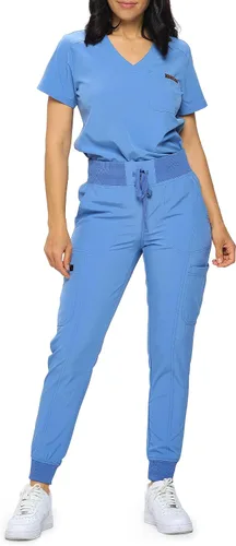 Vista 10 de Monarch Uniforms Slim Fit Stretchy Scrubs Women's Jogger Scrub Set Slim Jogger Scrubs with Tuck-In Top for Women Negro