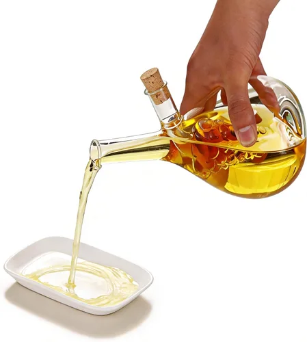 Vista 4 de ELETON Almacenamiento de cocina Herramientas de cocina Botella de vidrio de aceite y vinagre, tapones de caño doble vertedor de uva Vinagre