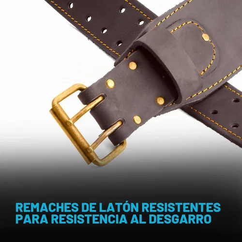 Vista 3 de OX Cinturón de herramientas de cuero de grano completo Pro S/M de 3 pulgadas de ancho con cinturón de construcción de doble costura con remaches
