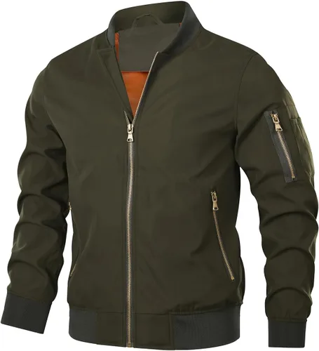Vista 8 de HOOD CREW Chaqueta bomber para hombre, ligera, casual, elegante, para primavera, otoño, cortavientos, con cremallera, con bolsillos