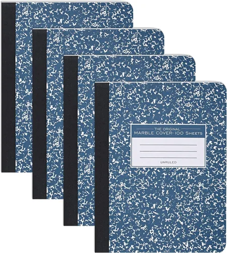 Vista 2 de ROARING SPRING Cuaderno de composición de tapa dura, libro de comp de mármol negro, 9.75 ″ x 7.5 pulgadas, papel en blanco sin rayas, 50 hojas