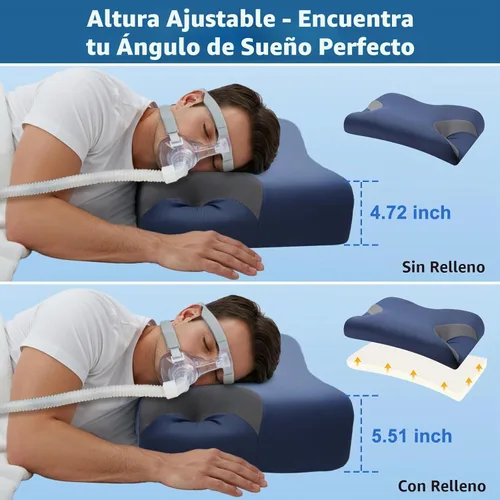 Vista 5 de Almohada CPAP para personas que duermen de lado y espalda – Almohada cervical ajustable de espuma viscoelástica para apoyo del cuello y un mejor
