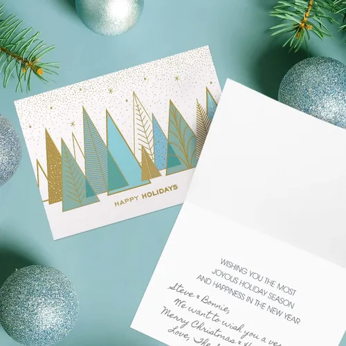 Vista 5 de Canopy Street Masterpiece Árboles contemporáneos con papel de oro para tarjetas festivas / 15 tarjetas de Navidad modernas en caja con sobres