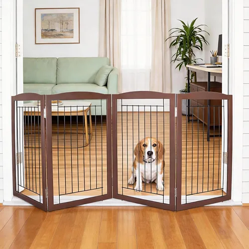 Vista 10 de ZJSF Puerta plegable independiente para perros para casa, puerta de madera extra ancha para cachorros, escaleras, puertas para mascotas, valla alta