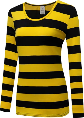 Vista 2 de Formeet17 Camiseta de manga larga a rayas para mujer, elástica, cómoda, cuello redondo