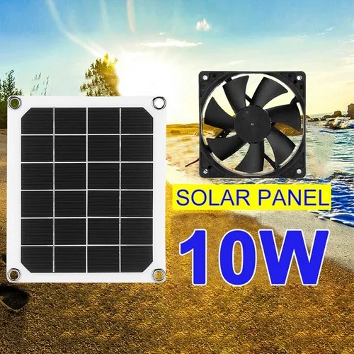 Vista 3 de Extractor solar, kit de ventilador de panel solar USB de 6 V 10 W, carga USB monocristalina para exteriores pequeños gallineros, invernaderos