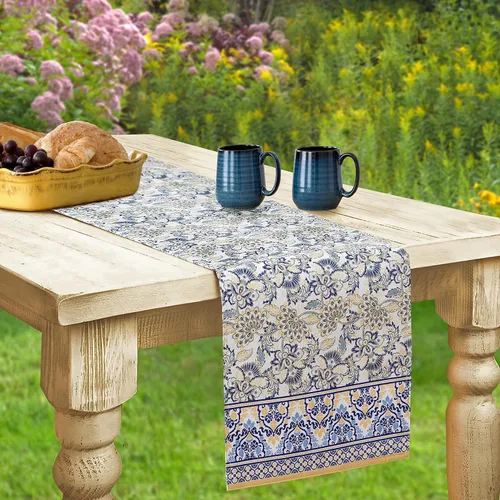 Vista 10 de Home Bargains Plus Servilletas rectangulares de tela, juego de 8 servilletas, estampado floral amarillo y azul, servilletas resistentes al agua y a