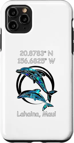 Vista 11 de Funda para iPhone 14 Longitud y Latitud de Lahaina Maui Tribal Dolphins