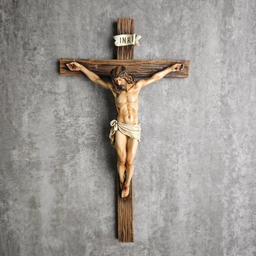Vista 3 de Crucifijo Católico de Pared BC, Decoración Inspiracional del Hogar de Jesucristo, Regalo Religioso Devoto, 10"H, Escultura Renacentista Hecha a Mano