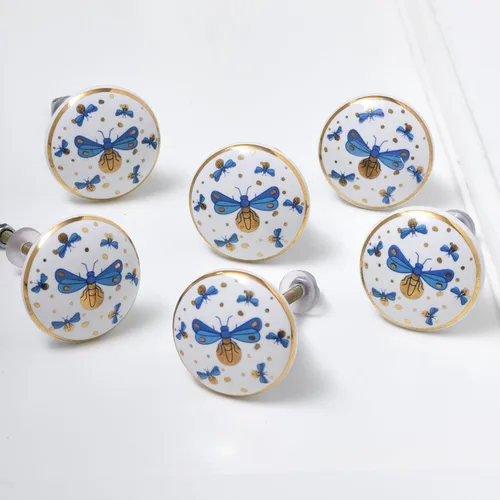 Vista 15 de Indian Shelf Tiradores decorativos de cerámica blanca con diseño de flores, pomos para cajones, tiradores de gabinete, accesorios modernos