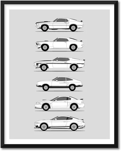 Vista 13 de Idea Network Póster hecho a mano compatible con Ford Print Wall Art Decoración hecha a mano de lo mejor de las generaciones de Ford, Historia Ford
